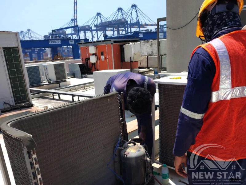 Commercial AC service in Trivandrum rooftop maintenance by New Star AC Solutions team